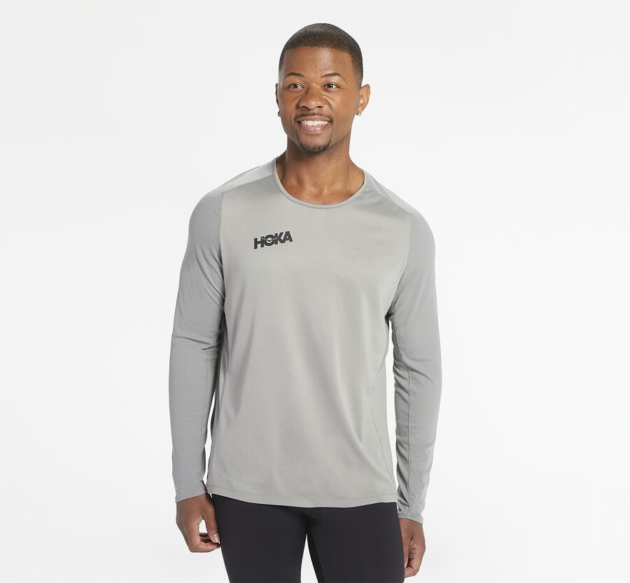 Hoka One One Top Erkek Gri - Performance Long Sleeve - MT3529706